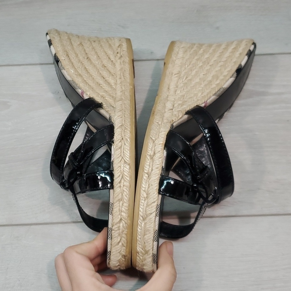 Burberry Womens Leather Logo Print Espadrille Wedge Sandals Shoes sz EU 40/10 - Picture 9 of 13